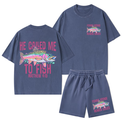 He Called Me To Fish Christian Washed T-Shirt & Shorts