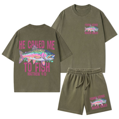 He Called Me To Fish Christian Washed T-Shirt & Shorts
