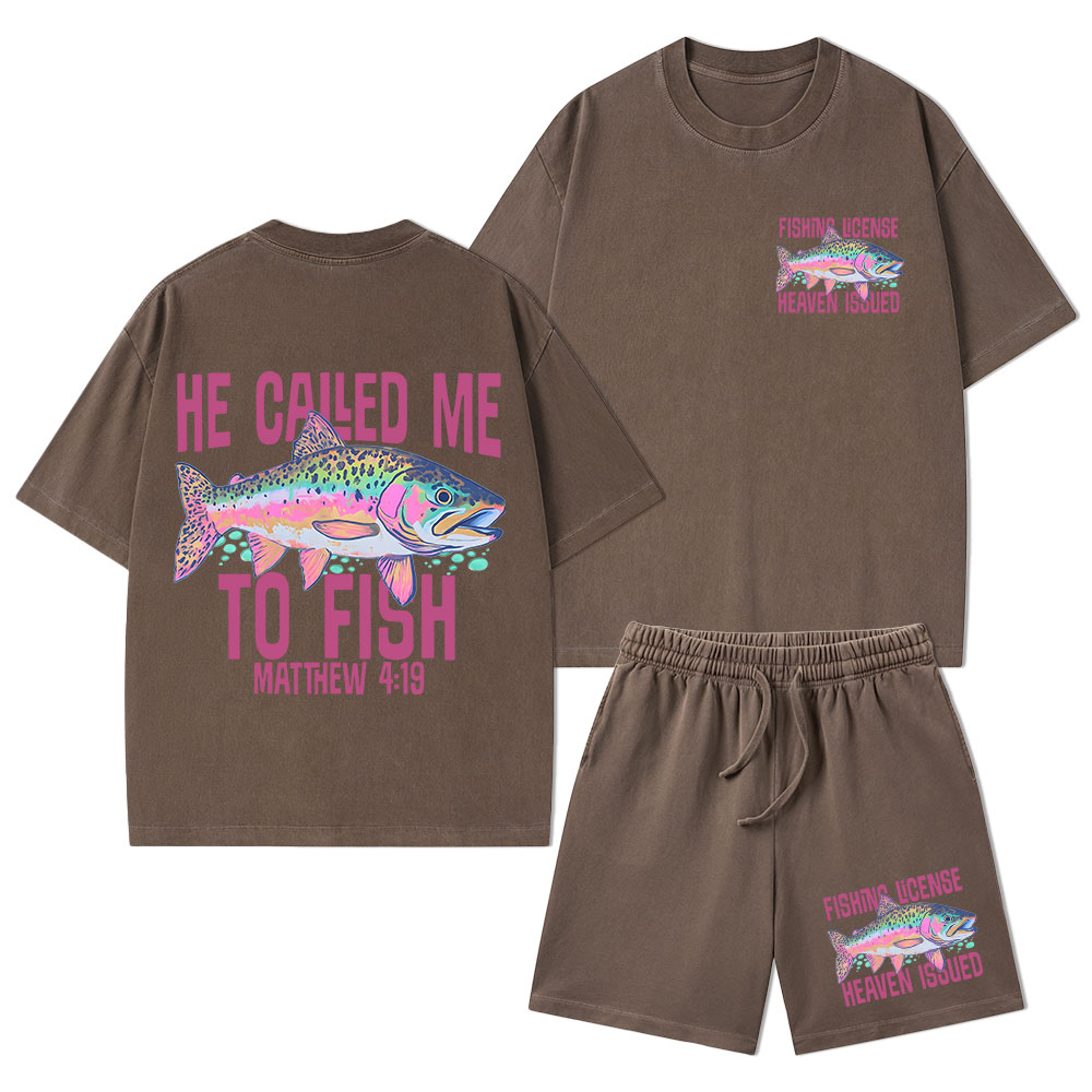He Called Me To Fish Christian Washed T-Shirt & Shorts