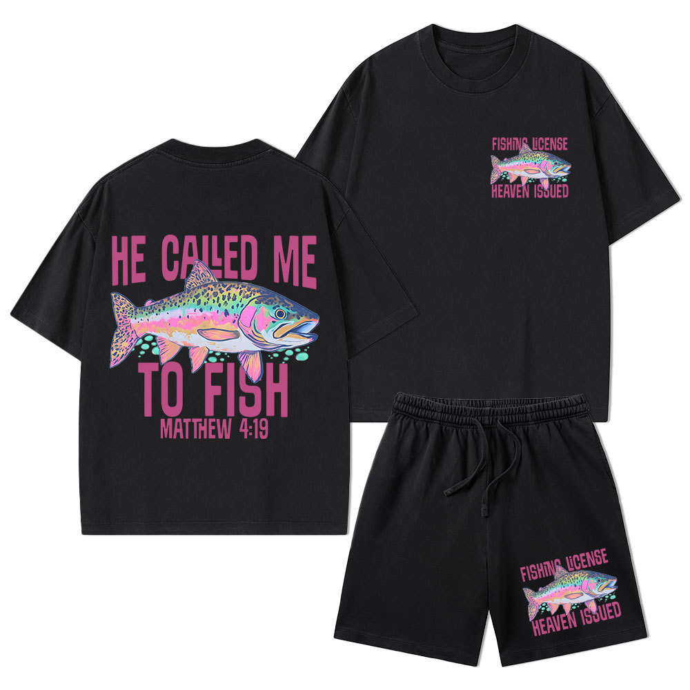 He Called Me To Fish Christian Washed T-Shirt & Shorts