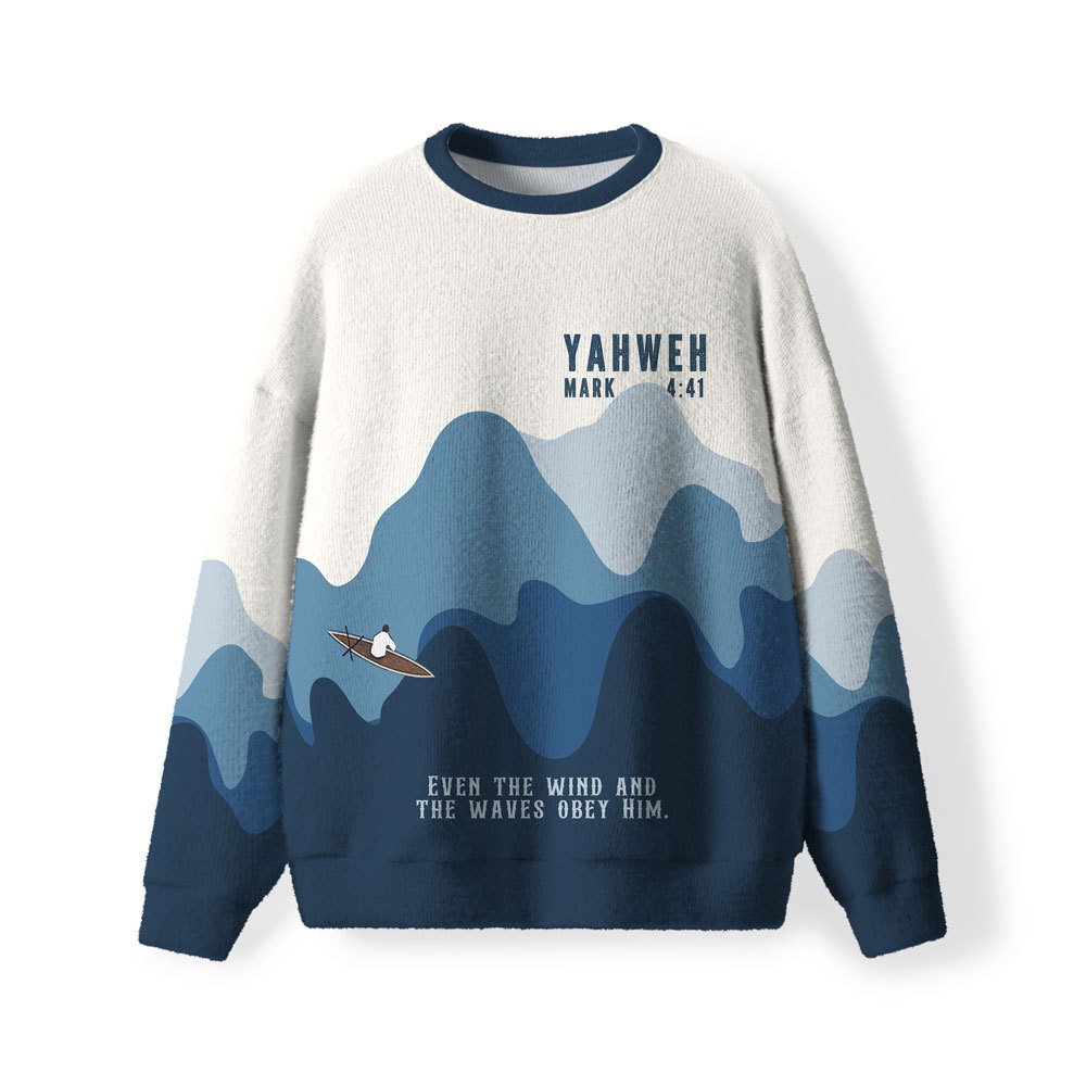 He Calmed The Storm Furry Christian Lightweight Sweater