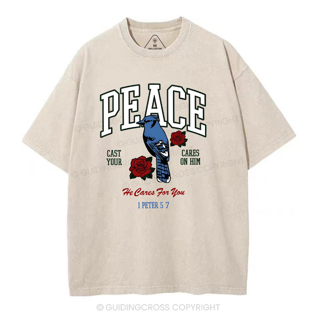 He Cares For You Christian Washed T-Shirt