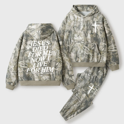 He Died For Us Now I Live For Him Christian Camo Fleece Hoodie Set