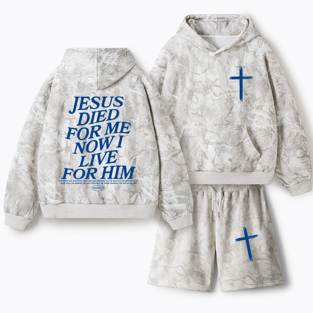 He Died For Us Now I Live For Him Christian Camo Fleece Hoodie Set