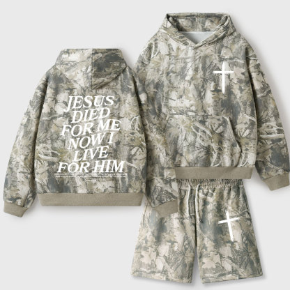 He Died For Us Now I Live For Him Christian Camo Fleece Hoodie Set