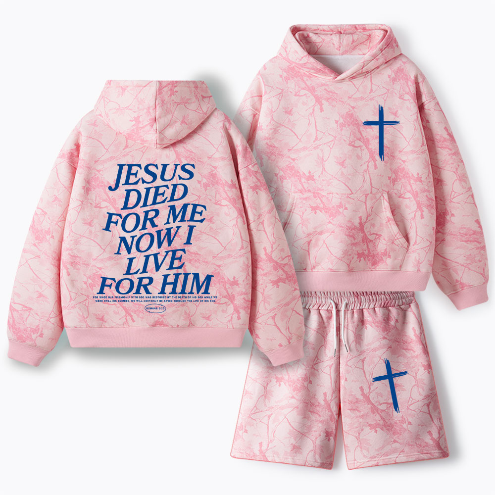 He Died For Us Now I Live For Him Christian Camo Fleece Hoodie Set