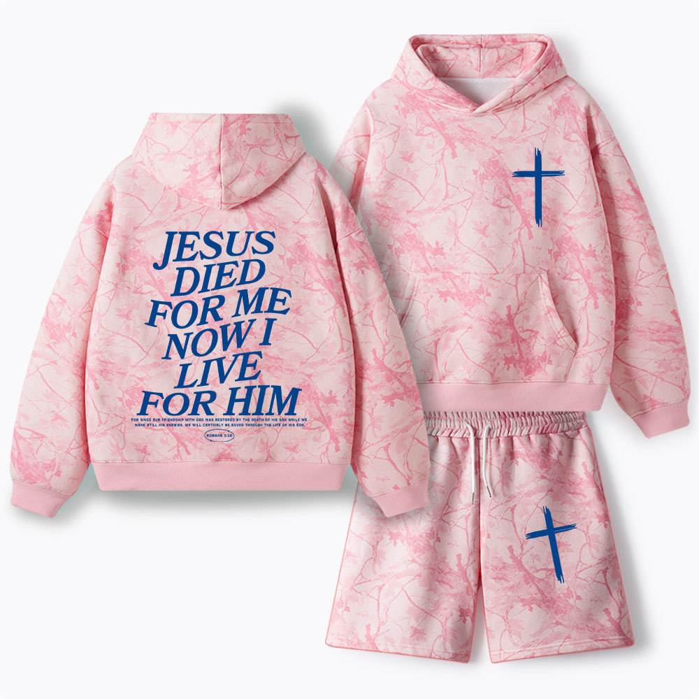 He Died For Us Now I Live For Him Christian Camo Fleece Hoodie Set