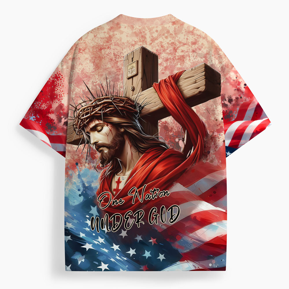 He Died For Us Oversized All-Over Print Christian T-Shirt