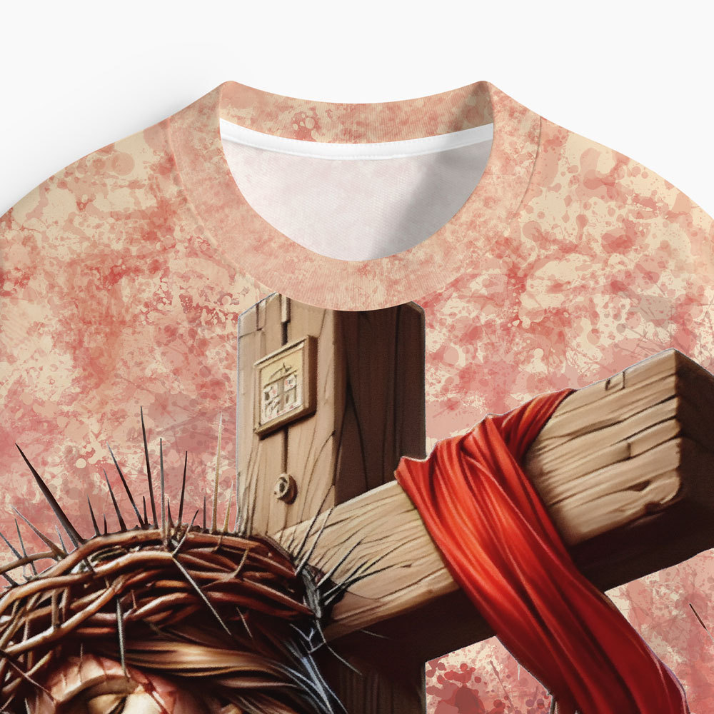 He Died For Us Oversized All-Over Print Christian T-Shirt