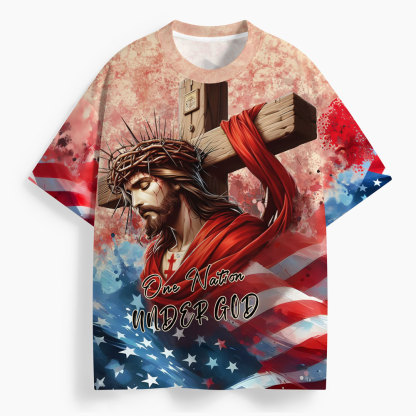 He Died For Us Oversized All-Over Print Christian T-Shirt