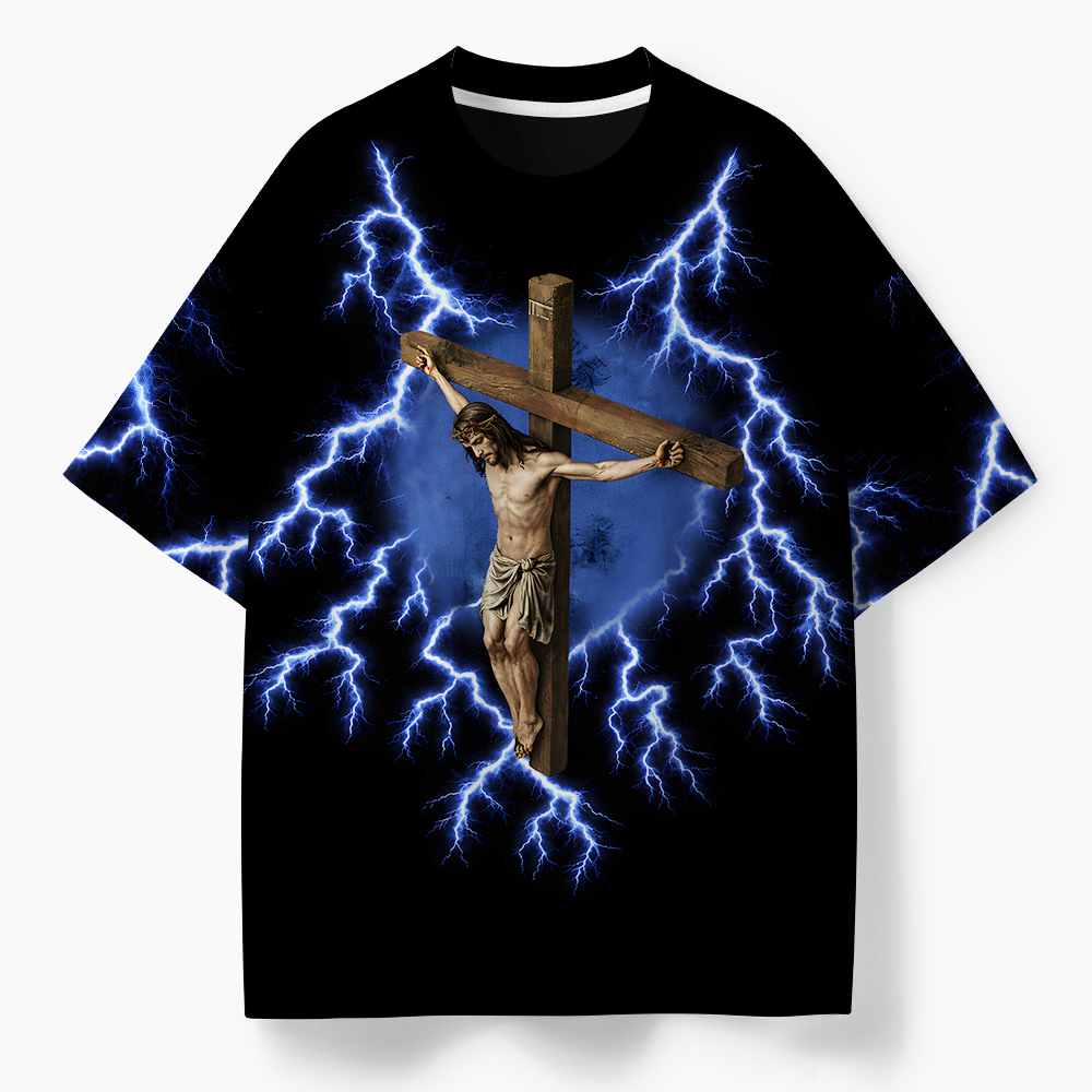 He Died For Us Oversized All-Over Print Christian T-Shirt