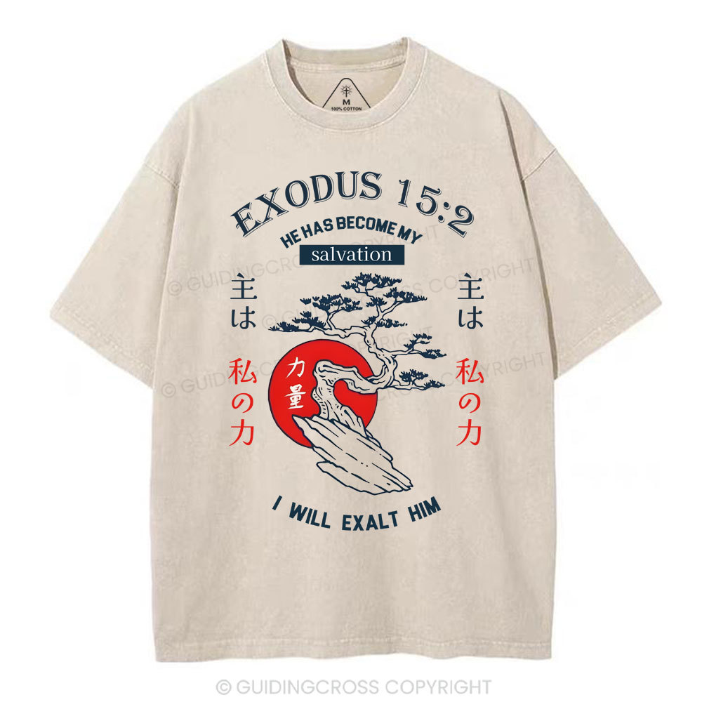 He Has Become My Salvation Chirstian Washed T-Shirt