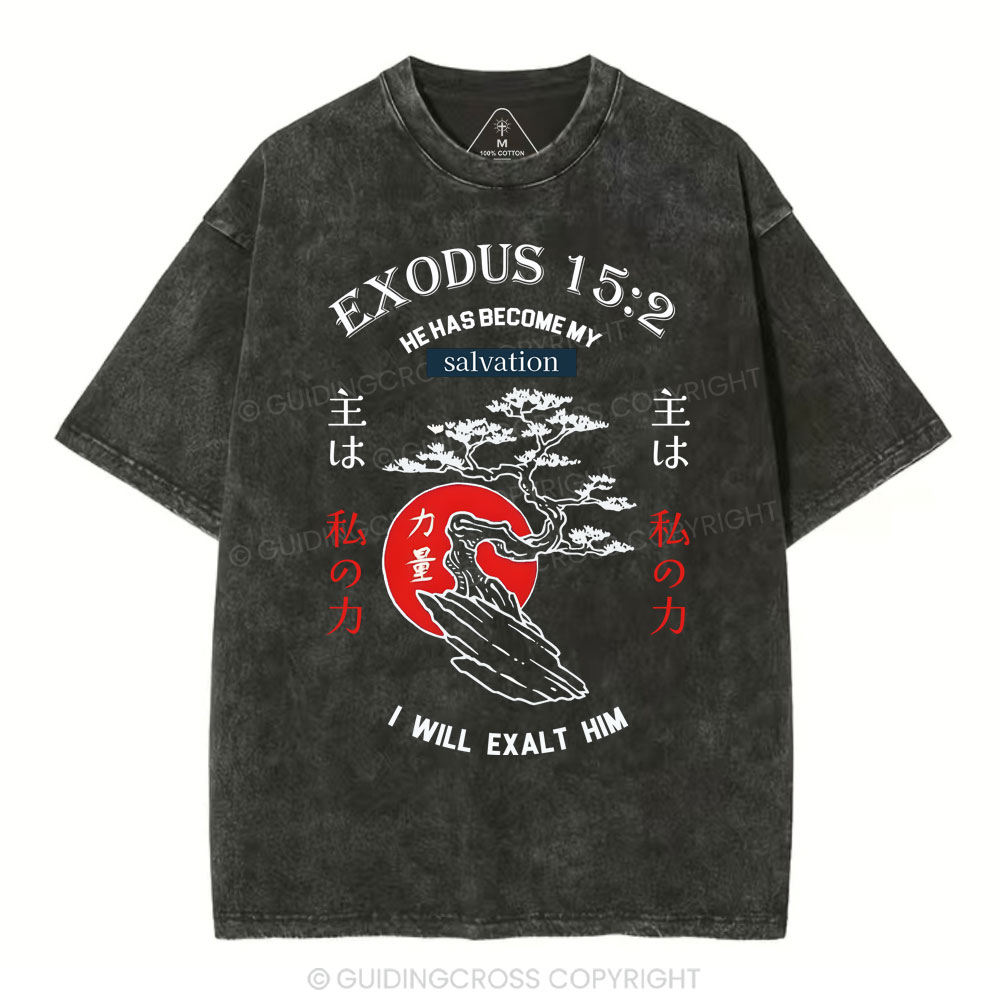 He Has Become My Salvation Chirstian Washed T-Shirt