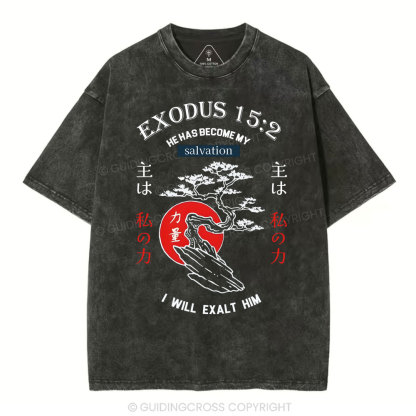 He Has Become My Salvation Chirstian Washed T-Shirt