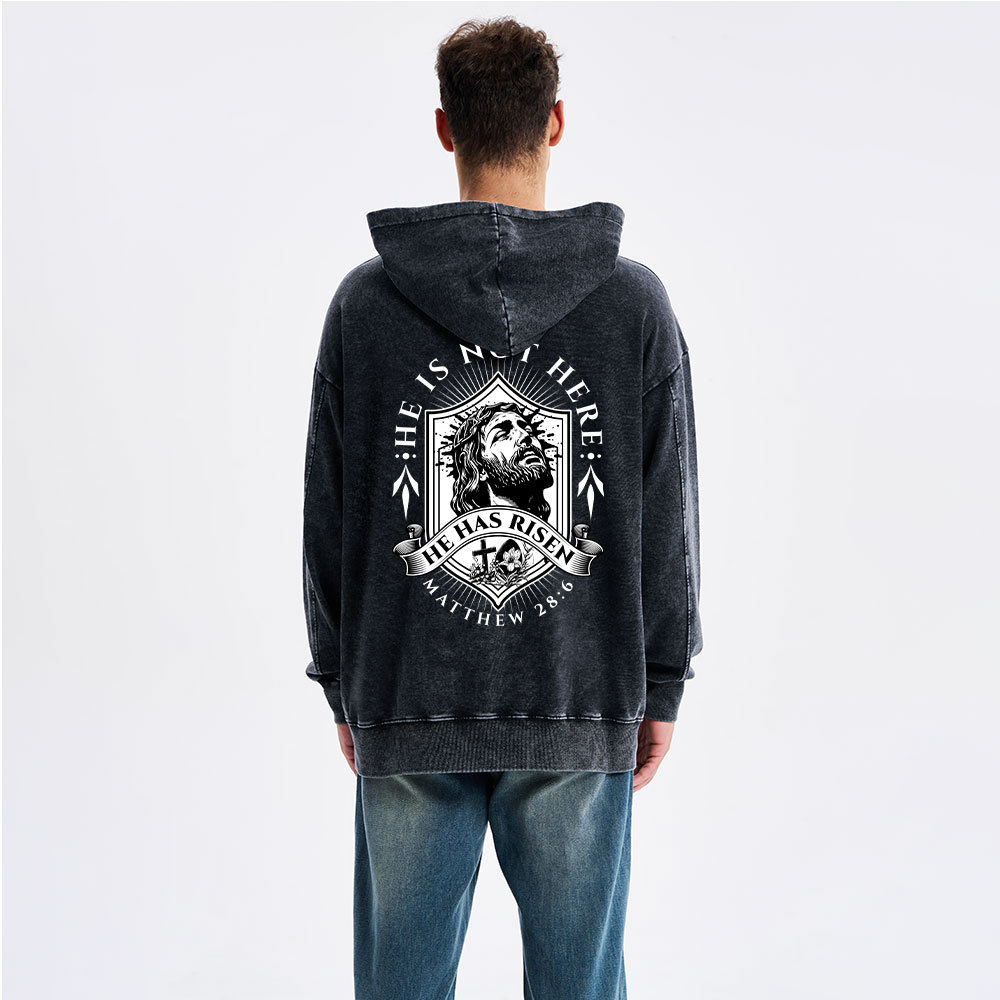 He Has Risen Christian Washed Hoodie