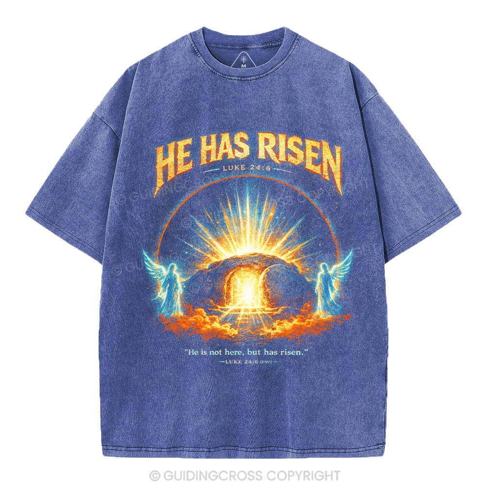 He Has Risen Christian Washed T-Shirt 