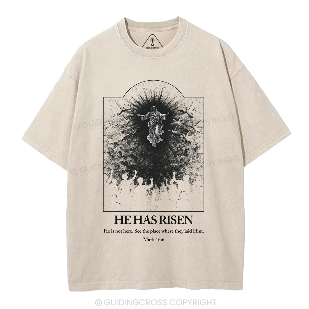 He Has Risen Christian Washed T-Shirt