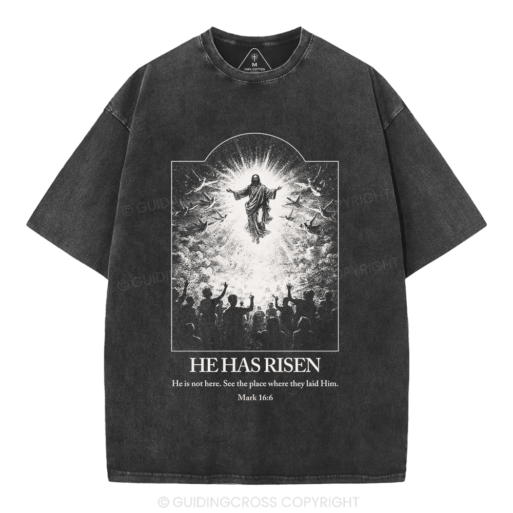 He Has Risen Christian Washed T-Shirt