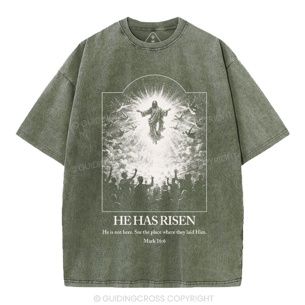 He Has Risen Christian Washed T-Shirt