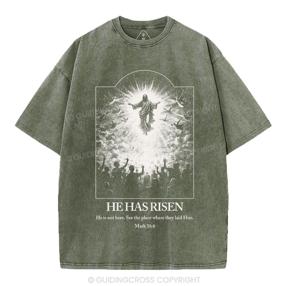 He Has Risen Christian Washed T-Shirt