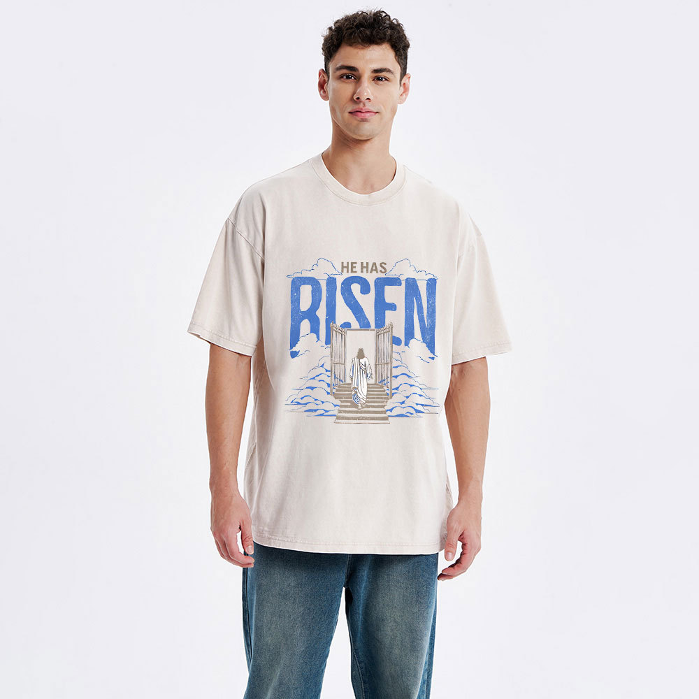 He Has Risen Christian Washed T-Shirt