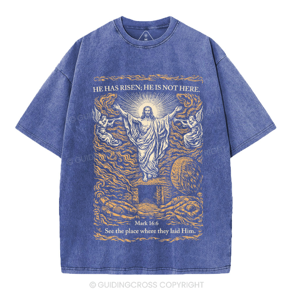 He Has Risen Christian Washed T-Shirt