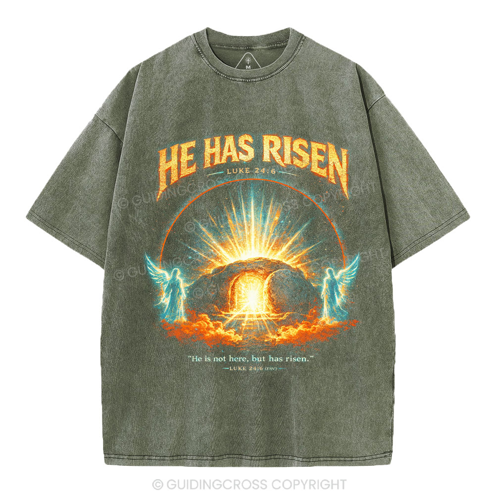 He Has Risen Christian Washed T-Shirt 