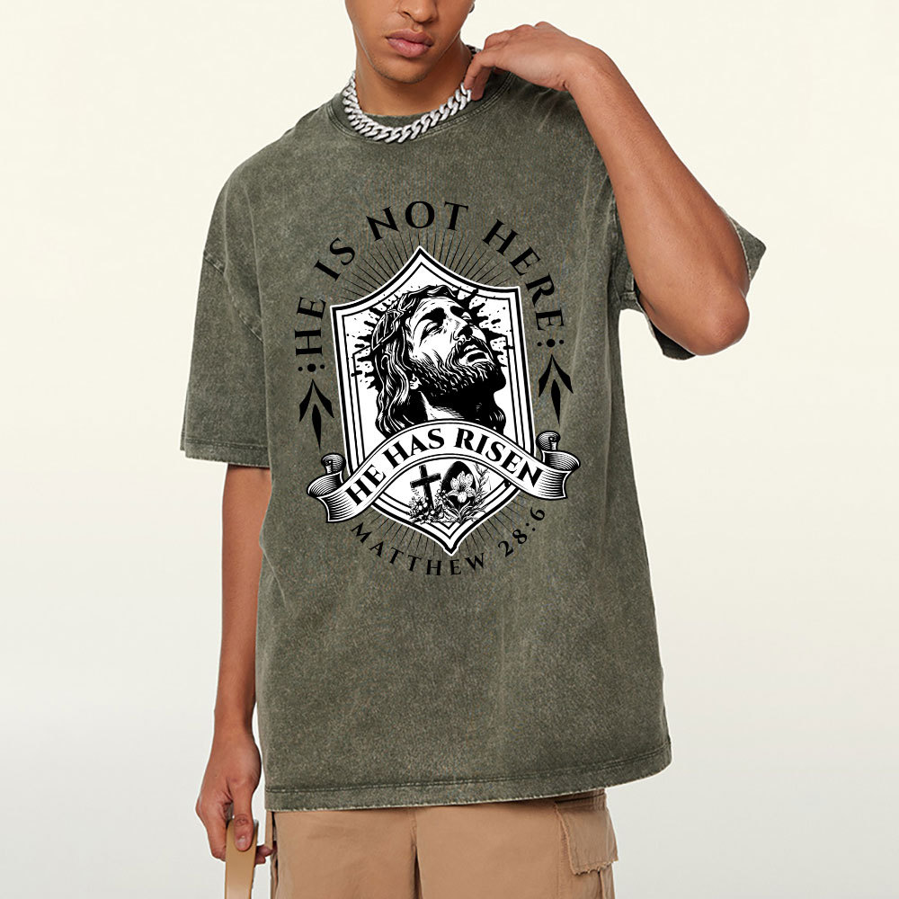 He Has Risen Christian Washed T-Shirt