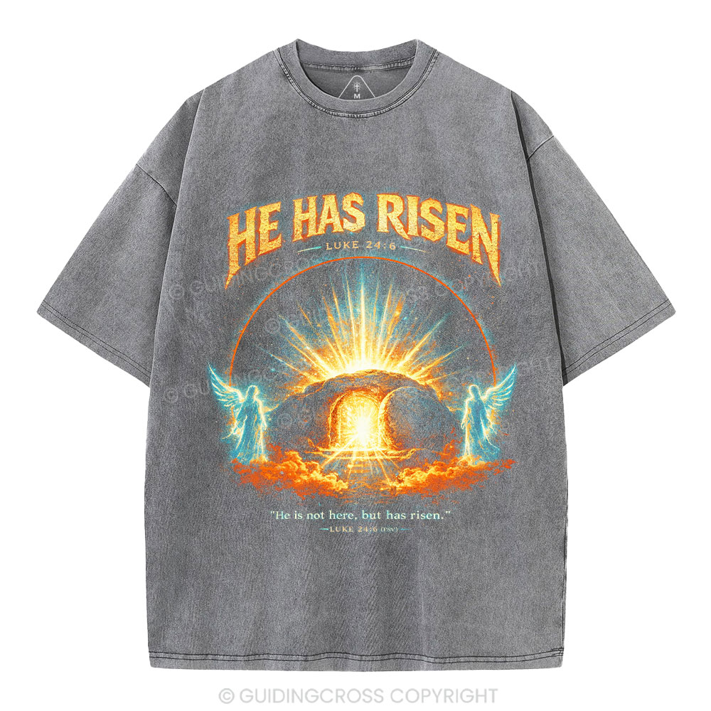 He Has Risen Christian Washed T-Shirt 