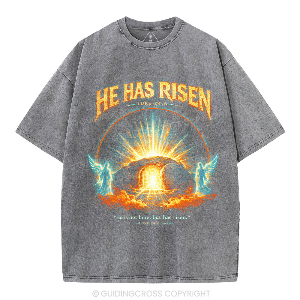 He Has Risen Christian Washed T-Shirt 