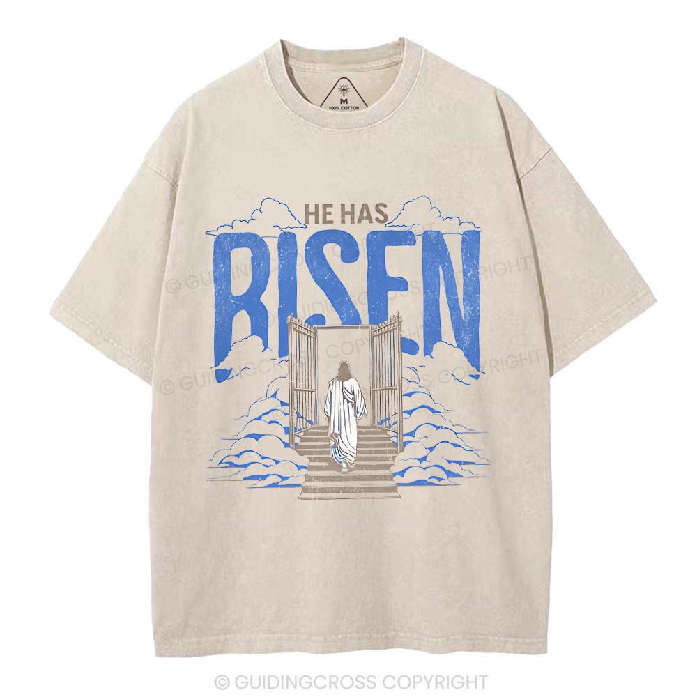 He Has Risen Christian Washed T-Shirt