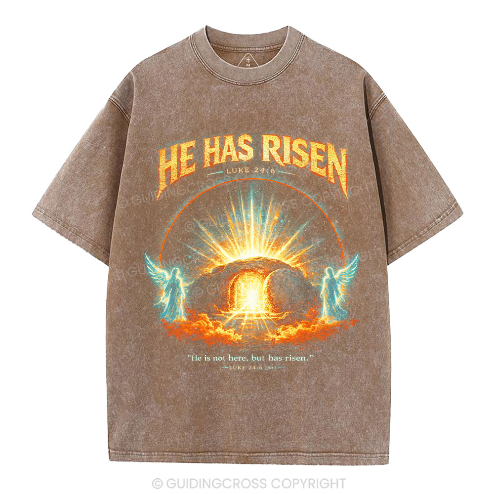 He Has Risen Christian Washed T-Shirt 