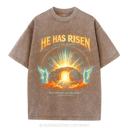 He Has Risen Christian Washed T-Shirt 
