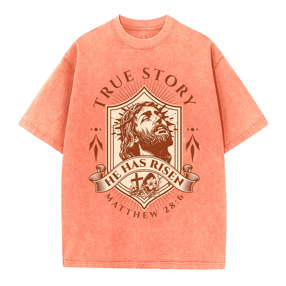He Has Risen Christian Washed T-Shirt