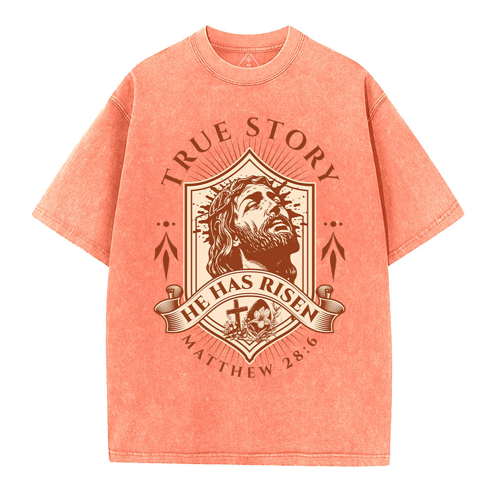 He Has Risen Christian Washed T-Shirt