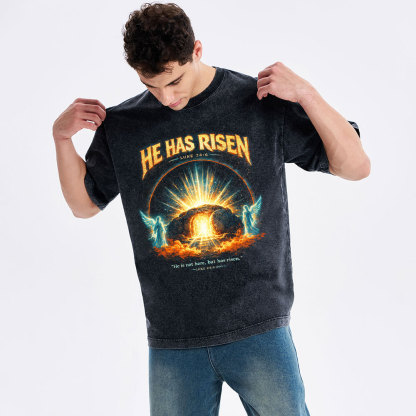 He Has Risen Christian Washed T-Shirt 