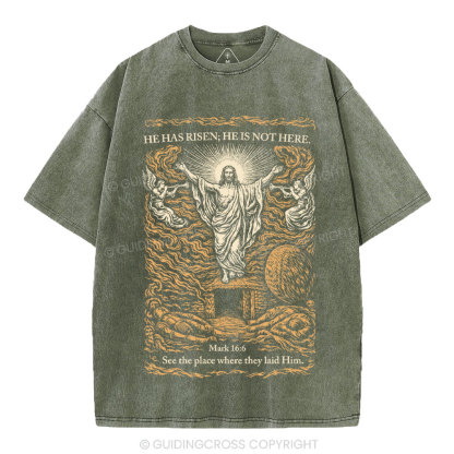 He Has Risen Christian Washed T-Shirt