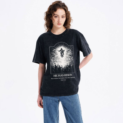 He Has Risen Christian Washed T-Shirt