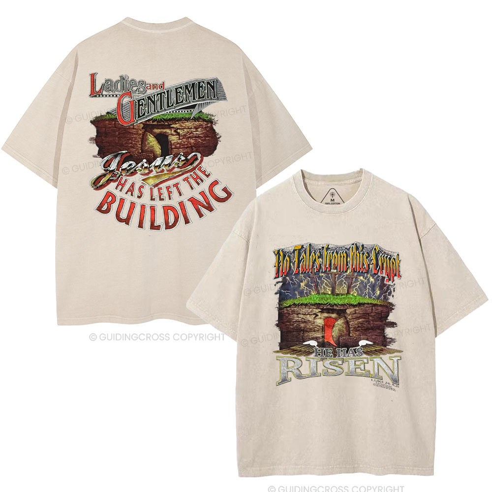 He Has Risen Christian Washed T-Shirt