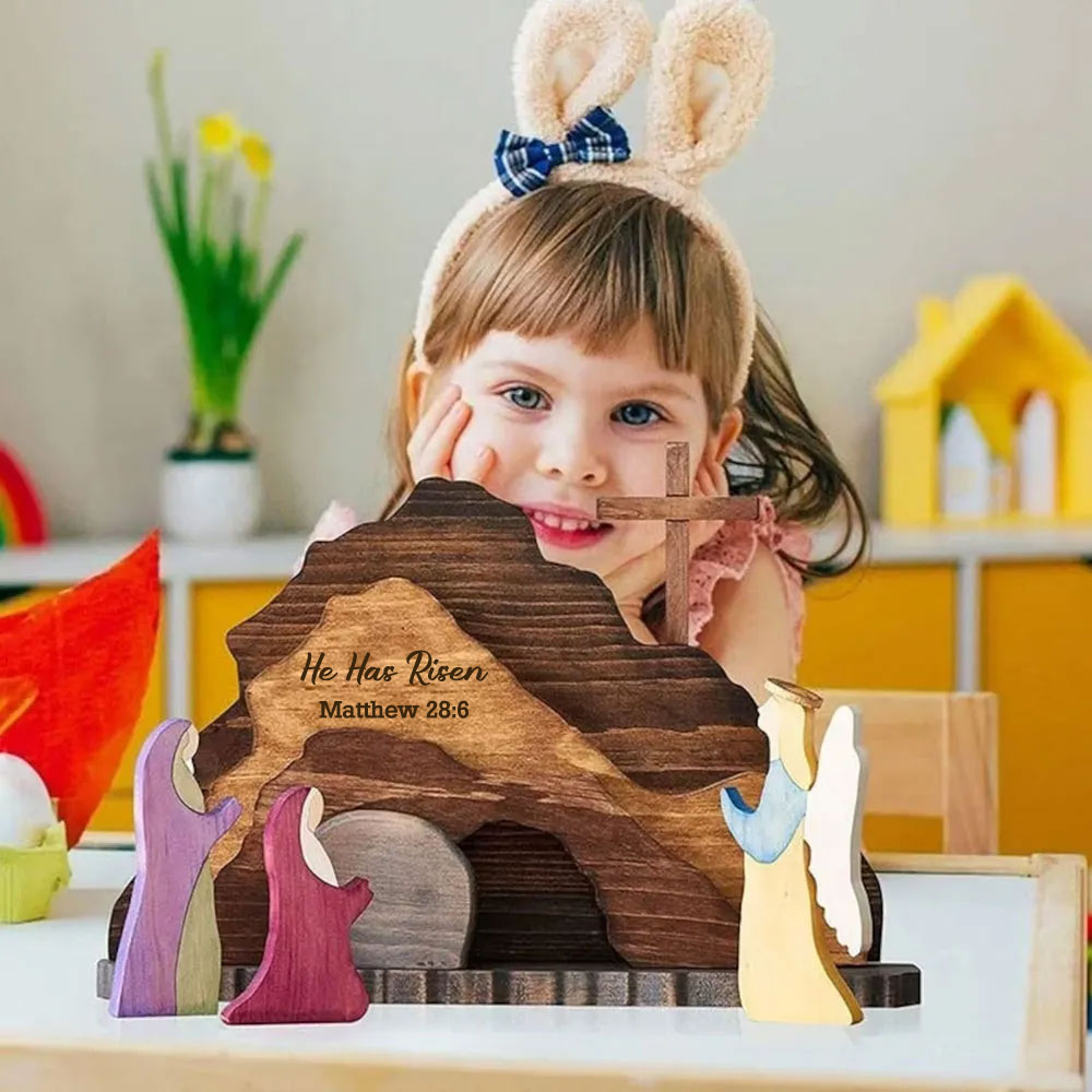 He Has Risen Easter Scene Wooden Decoration