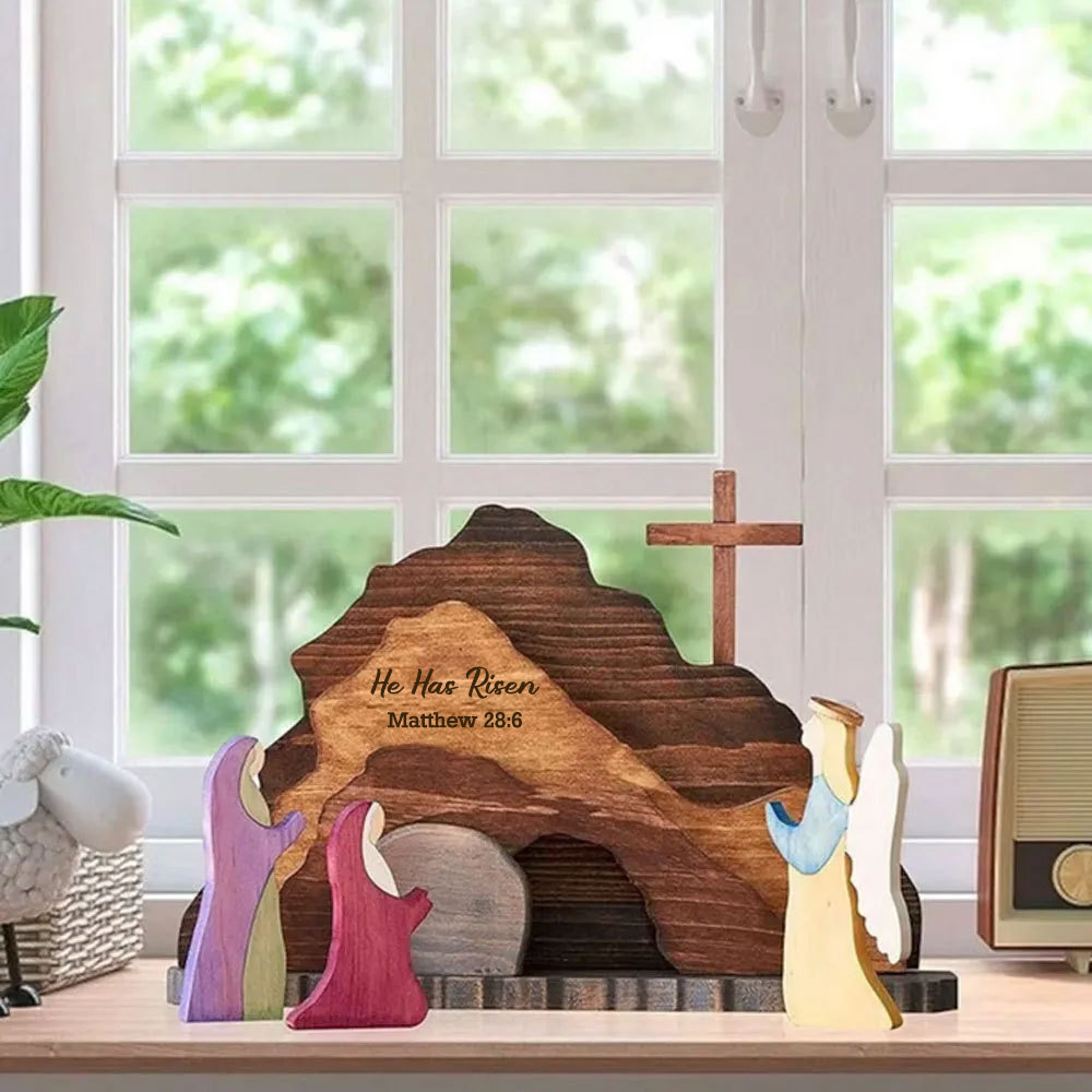 He Has Risen Easter Scene Wooden Decoration
