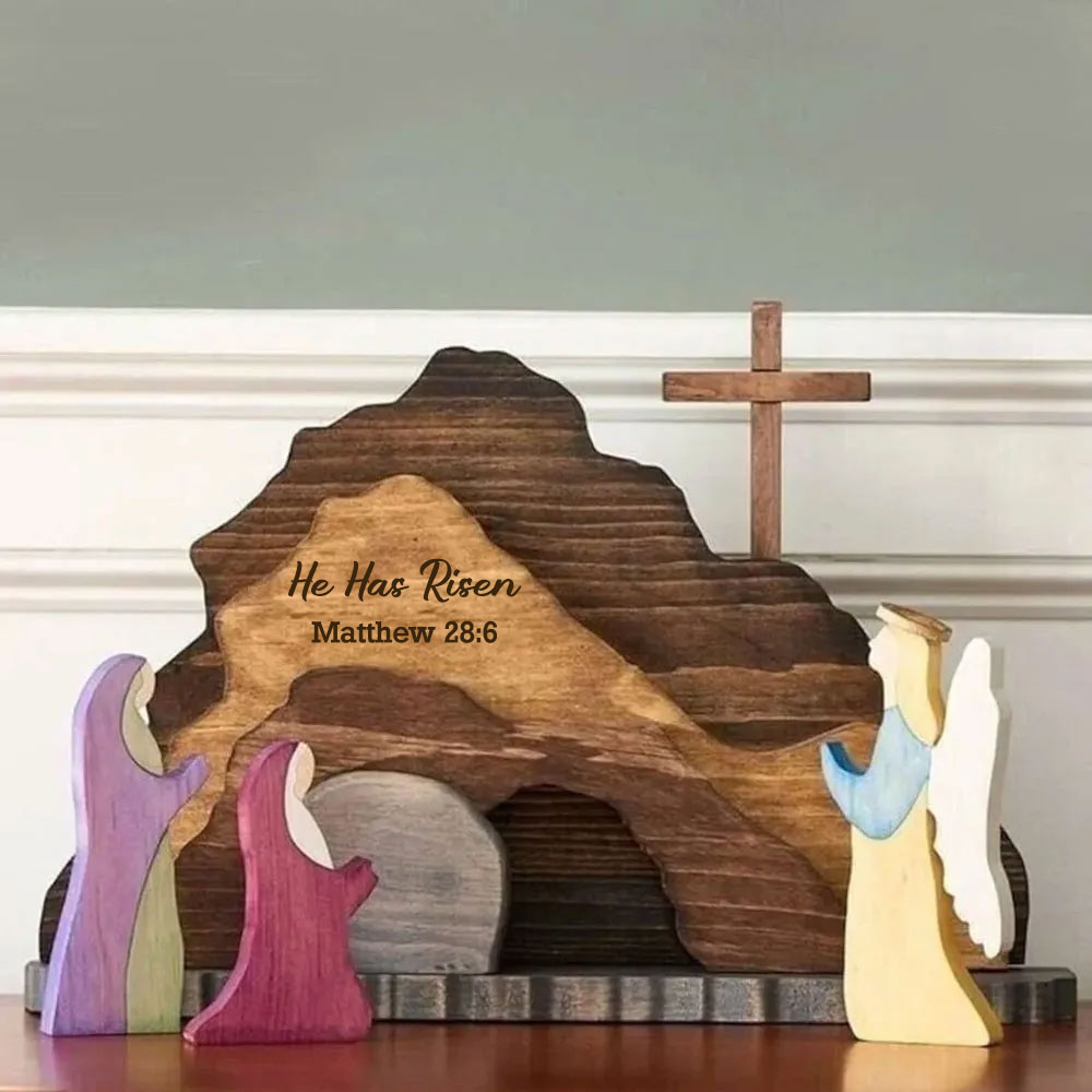 He Has Risen Easter Scene Wooden Decoration