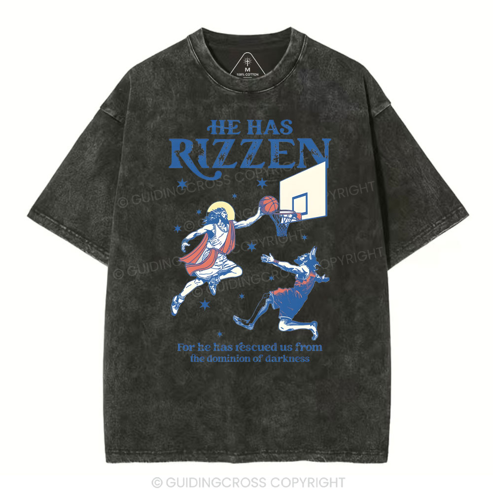 He Has Rizzen Christian Washed T-Shirt
