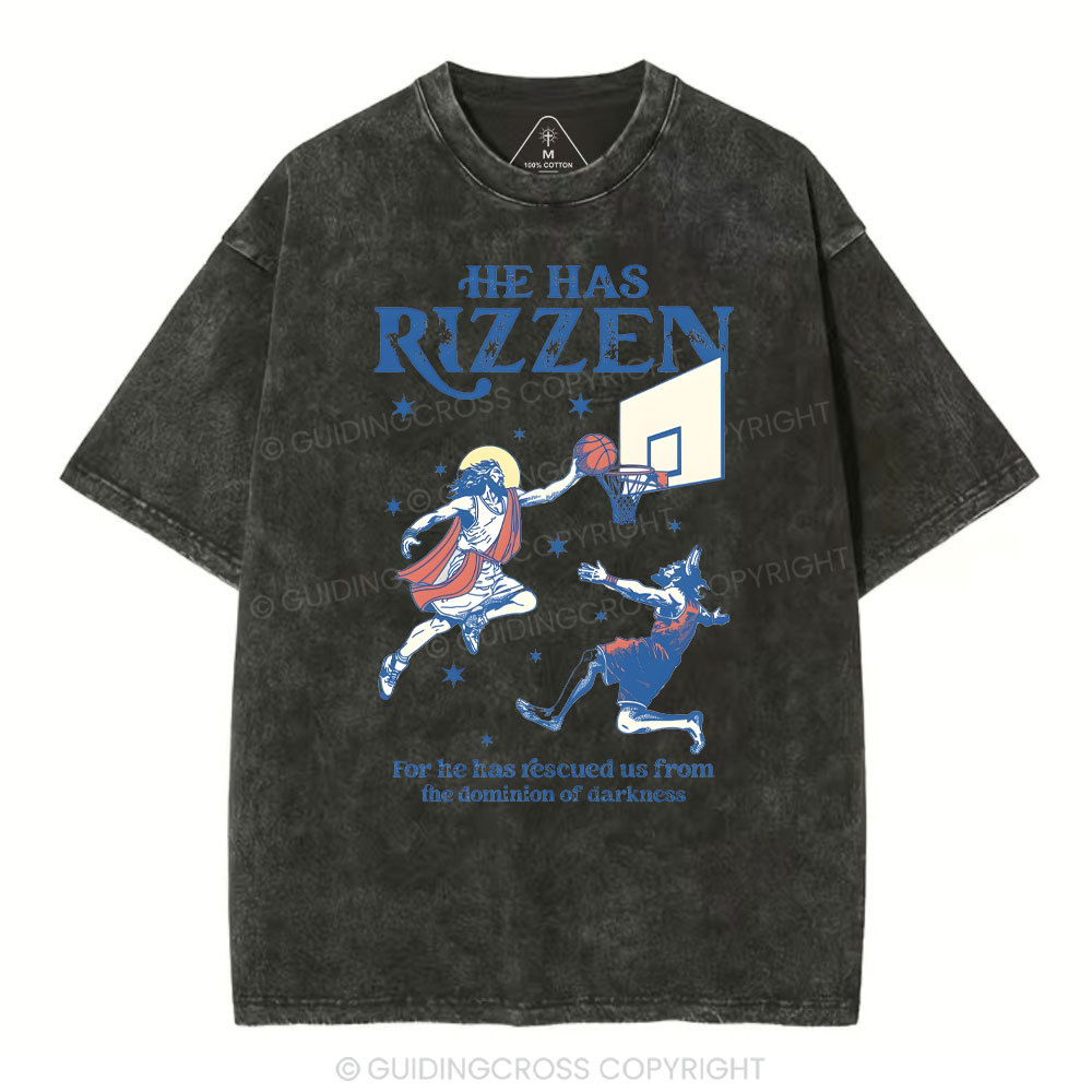 He Has Rizzen Christian Washed T-Shirt