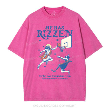 He Has Rizzen Christian Washed T-Shirt