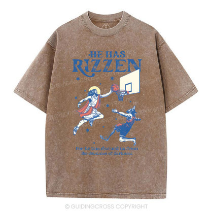 He Has Rizzen Christian Washed T-Shirt