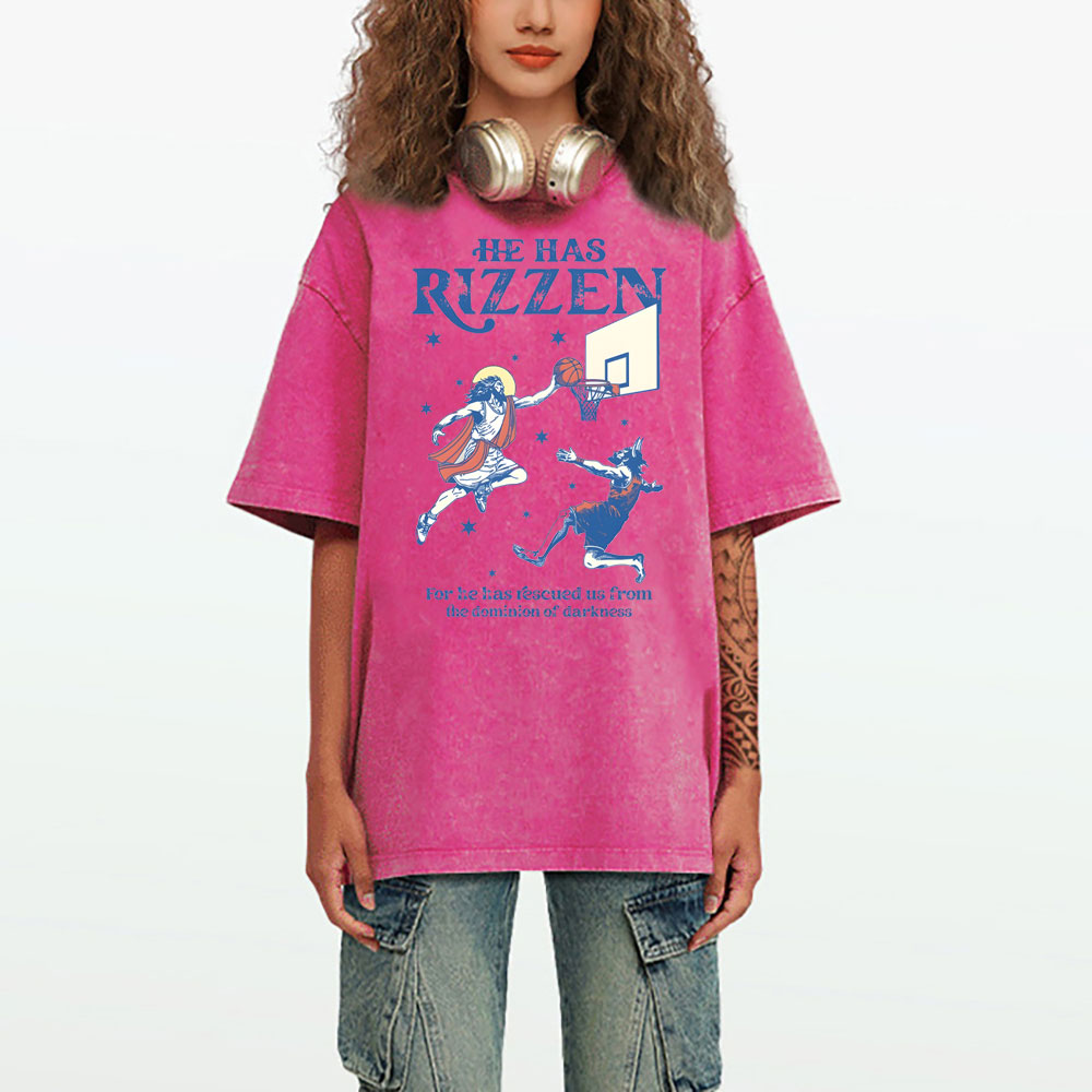 He Has Rizzen Christian Washed T-Shirt