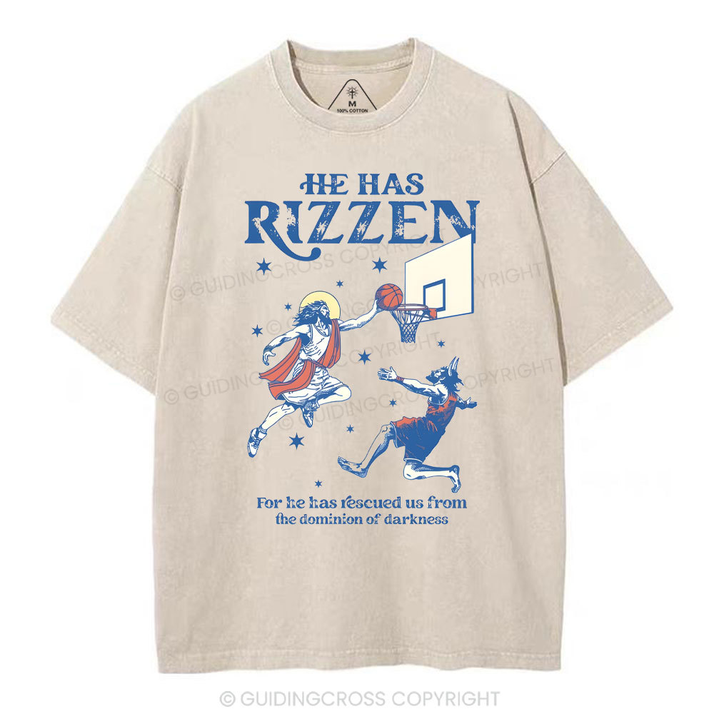 He Has Rizzen Christian Washed T-Shirt