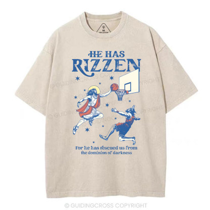 He Has Rizzen Christian Washed T-Shirt