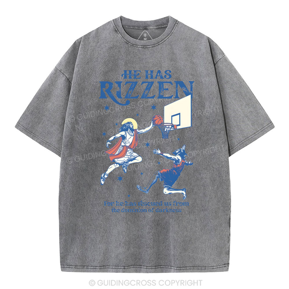 He Has Rizzen Christian Washed T-Shirt